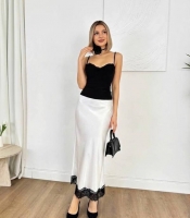 Юбка женская шелковая Армани с кружевом макси прямого кроя с высокой посадкой весенне-летняя