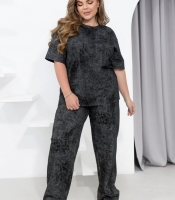 Костюм-двойка женский из вареного трикотажа двунитки с футболкой и прямыми брюками весенне-летний больших размеров