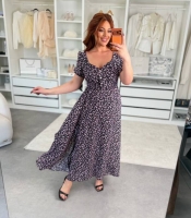 Платье-трапеция женское из крепа макси с цветочным принтом расклешенное весенне-летнее больших размеров