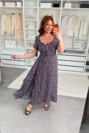 Платье-трапеция женское из крепа макси с цветочным принтом расклешенное весенне-летнее больших размеров