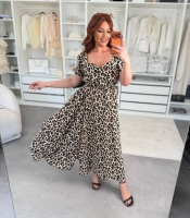 Платье-трапеция женское из крепа макси с леопардовым принтом расклешенное весенне-летнее больших размеров