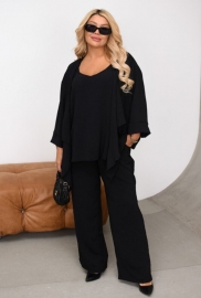 Костюм-тройка женский из крепа с майкой брюками палаццо и накидкой летний больших размеров