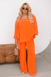 Костюм-тройка женский из крепа с майкой брюками палаццо и накидкой летний больших размеров