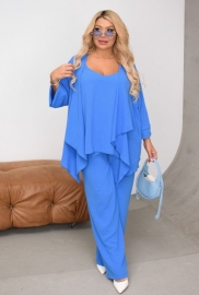 Костюм-тройка женский из крепа с майкой брюками палаццо и накидкой летний больших размеров