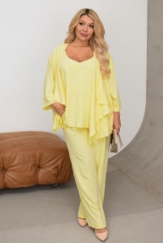 Костюм-тройка женский из крепа с майкой брюками палаццо и накидкой летний больших размеров