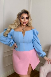 Блуза женская из костюмной ткани корсетная с молнией и длинными рукавами фонариками весенне-летняя