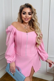 Блуза женская из костюмной ткани корсетная с молнией и длинными рукавами фонариками весенне-летняя