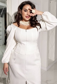 Блуза женская из костюмной ткани корсетная с молнией и длинными рукавами фонариками весенне-летняя