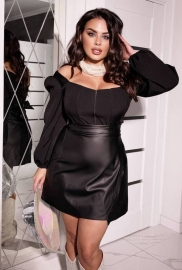 Блуза женская из костюмной ткани корсетная с молнией и длинными объемными рукавами весенне-летняя