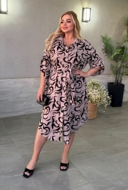 Платье-рубашка женское штапельное миди с поясом и абстрактным рисунком весеннее летнее больших размеров