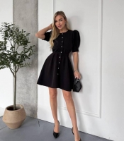 Платье женское костюмное мини с рукавами фонариками и пуговицами весеннее летнее