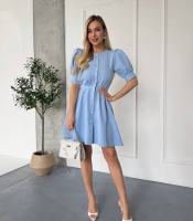 Платье женское костюмное мини с рукавами фонариками и пуговицами весеннее летнее