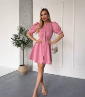 Платье женское костюмное мини с рукавами фонариками и пуговицами весеннее летнее