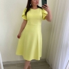 Платье женское миди из костюмного крепа приталенное с юбкой солнце-клеш короткими рукавами воланами весенне-летнее  k-129691
