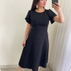 Платье женское миди из костюмного крепа приталенное с юбкой солнце-клеш короткими рукавами воланами весенне-летнее  k-129692
