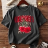 Футболка женская хлопковая из кулира прямого свободного кроя с крупным принтом CHERRIES и рисунком вишни весенне-летняя  k-129775