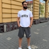 Костюм-двойка мужской из двунитки с вискозой с футболкой с надписью и шортами весенне-летний  k-130222