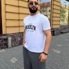 Костюм-двойка мужской из двунитки с вискозой с футболкой с надписью и шортами весенне-летний  k-130222