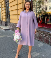 Платье рубашка женское льняное миди свободного прямого кроя с отложным воротником застежкой на пуговицы и регулируемыми рукавами больших размеров