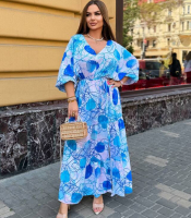 Платье женское макси из штапеля с акварельным цветочным принтом, кулиской на талии и боковым разрезом больших размеров