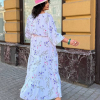 Платье женское голубое макси из штапеля с нежным цветочным принтом, кулиской на талии и боковым разрезом больших размеров  k-131519
