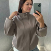 Бомбер женский из хлопкового денима свободного кроя без подкладки на молнии с карманами больших размеров  k-131553