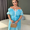 Платье женское льняное макси с открытыми плечами, кружевной отделкой, регулируемой горловиной и поясом больших размеров  k-131643
