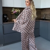 Костюм женский двойка из шелка с рубашкой на пуговицах и широкими брюками палаццо  k-131800