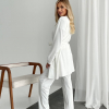 Пижама женская тройка из мягкого трикотажного велюра с топом, длинными брюками и удлиненным халатом с поясом больших размеров  k-132066