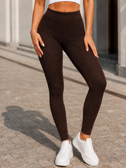 Леггинсы женские из эластичного дайвинга Skinny с высокой посадкой, поясом на резинке и декоративной россыпью камней