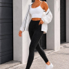 Леггинсы женские из эластичного дайвинга облегающие Skinny с высокой посадкой, поясом на резинке и декоративными камнями  k-132196