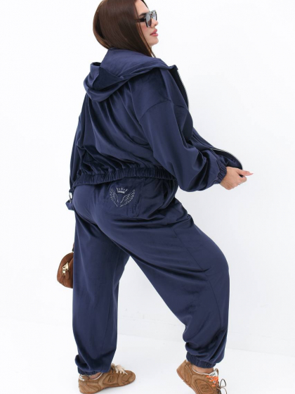 Костюм женский двойка из вельвета с худи на молнии и брюками