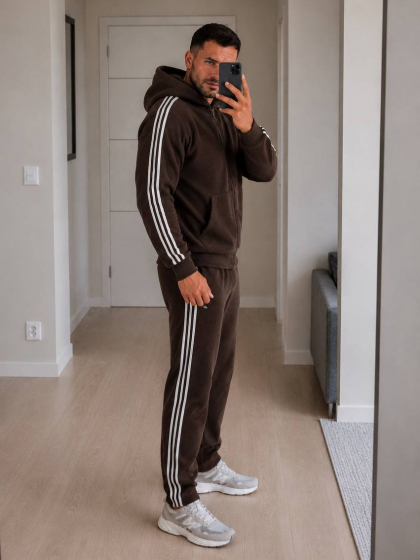 Спортивный костюм мужской теплый двойка из полар-флиса с кофтой на молнии капюшоном и брюками с лампасами
