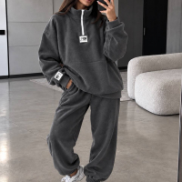 Спортивный костюм женский двойка из Polar Fleece с кофтой на молнии с высоким воротником и свободными джоггерами больших размеров