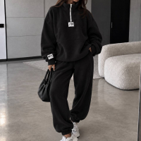 Спортивный костюм женский двойка из Polar Fleece с кофтой на молнии, высоким воротником и свободными брюками на резинке больших размеров