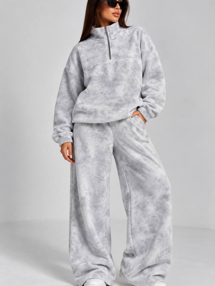 Костюм женский спортивный флисовый oversize с кофтой на молнии и широкими брюками