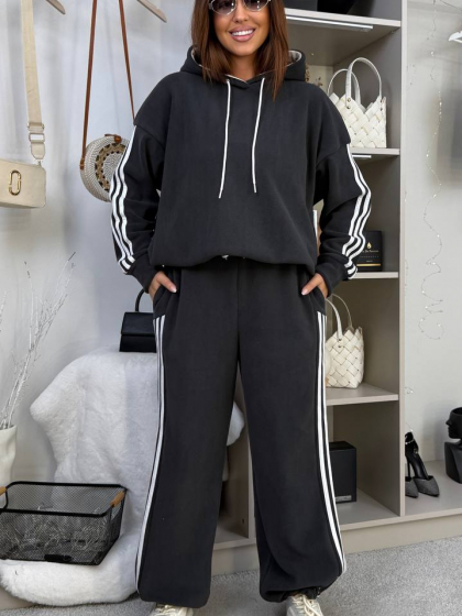 Спортивный костюм женский теплый двойка из мягкого мутон флиса с худи оверсайз капюшоном лампасами регулируемым низом на затяжках и широкими брюками палаццо трансформерами в джоггеры с фиксаторами больших размеров