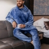Пижама мужская полированная махра велсофт теплая кофта худи удлиненная + штаны  k-104031