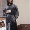 Пижама мужская полированная махра велсофт теплая кофта худи удлиненная + штаны  k-104032
