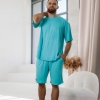 Пижама мужская домашний костюм кулир футболка + шорты  k-104042