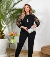 Костюм женский креп дайвинг с вышивкой на сетке весенний блузка + брюки на резинке