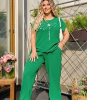 Костюм женский весенний летний американский креп оверсайз Блузка на кулиске + брюки на резинке