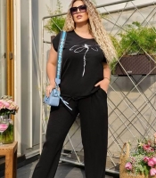 Костюм женский весенний летний американский креп оверсайз Блузка на кулиске + брюки на резинке