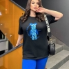 Спортивный костюм женский турецкий кулир футболка с принтом + штаны на манжете  k-107993