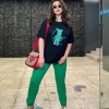 Спортивный костюм женский турецкий кулир футболка с принтом + штаны на манжете  k-107995