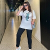 Спортивный костюм женский турецкий кулир футболка с принтом + штаны на манжете  k-107996