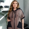 Костюм женский летний двунитка Кофта с капюшоном с короткими рукавами + Бриджи  k-109569