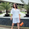 Костюм женский летний жатый льон свободный Футболка с V образным вырезом + Шорты  k-109662