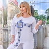 Костюм женский летний ассиметричный двунитка со стразами Футболка с рукавами 7/8 + Штаны с лампасами  k-109864