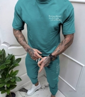 Спортивный костюм мужской из двунитки с футболкой и брюками-джоггерами с принтом демисезонный